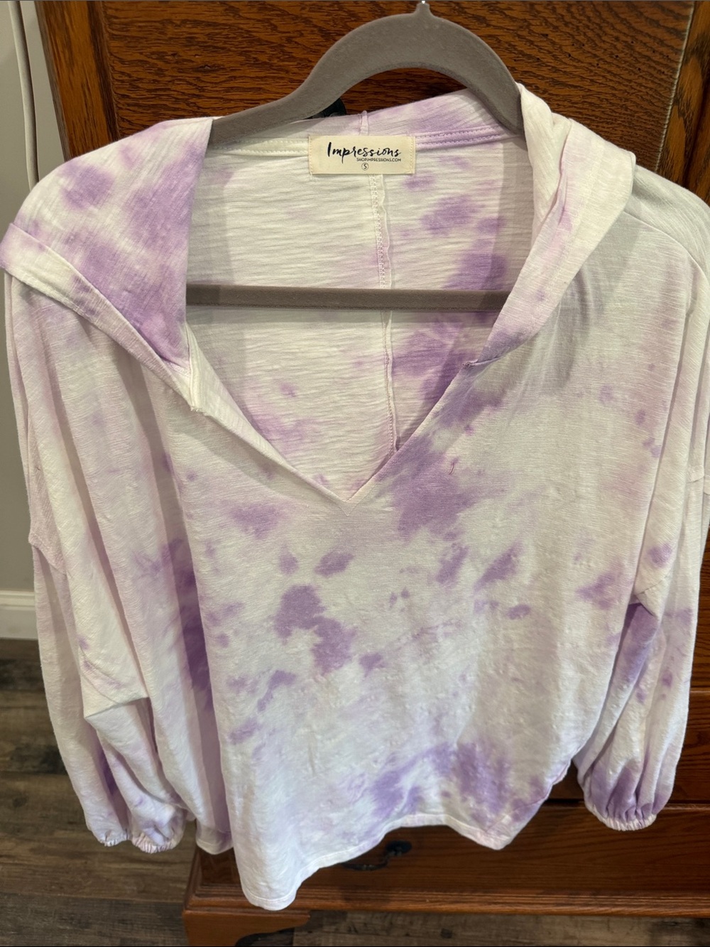 Impressions Lavender Tie-Dye Hooded V-Neck Top - Women